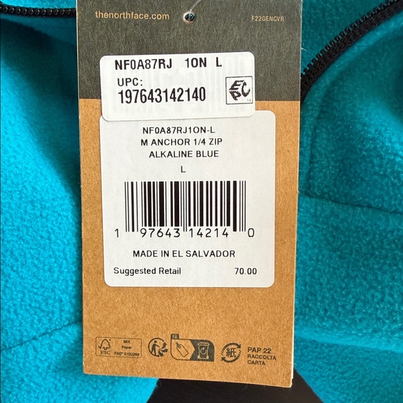 NWT The North Face Men's Anchor Alkaline Blue 1/4 Zip Fleece Size L Lightweight - Picture 9 of 13